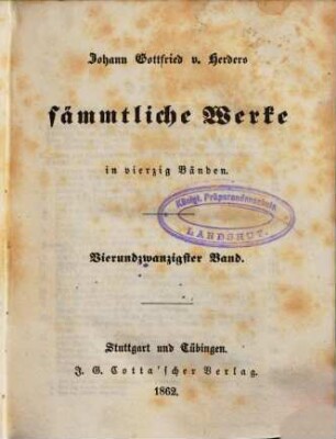 Johann Gottfried v. Herders sämmtliche Werke : in vierzig Bänden, 24. Zur schönen Literatur und Kunst ; 12
