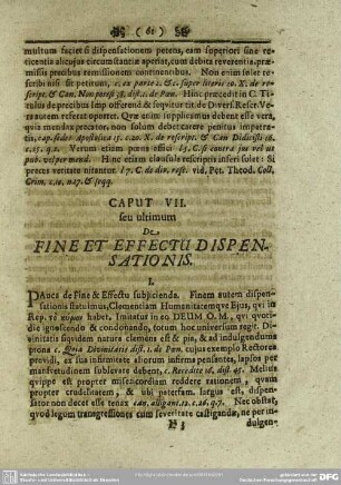 Caput VII. De Fine Et Effectu Dispensationis