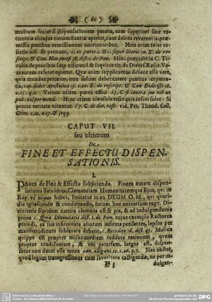 Caput VII. De Fine Et Effectu Dispensationis