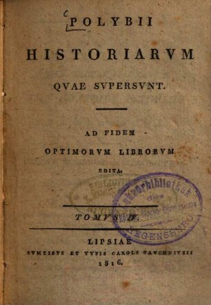 Polybii Historiarum quae supersunt : ad fidem optimorum librorum edita, 4