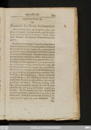 Appendix III. De Numeris seu Notis Arithmeticis.