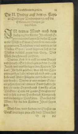 Die II. Predigt auß dem 19. Capitel Exodi/ zur Vorbereytung auff die Erklärung der Heyligen Zehen Gebot.