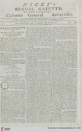 19: Hicky's Bengal gazette, or The original Calcutta general advertiser