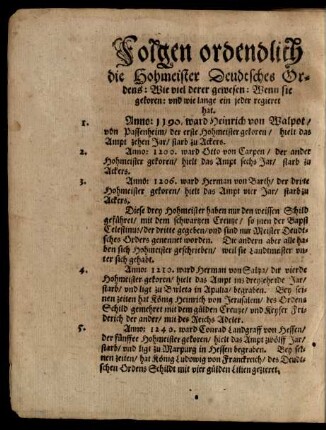 Folgen ordendlich die Hohmeister Deudtsches Ordens ...