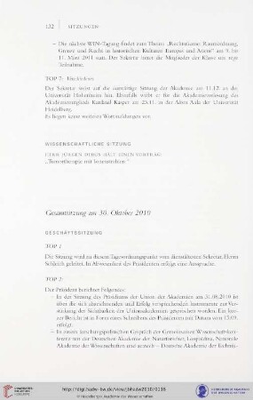 Gesamtsitzung am 30. Oktober 2010