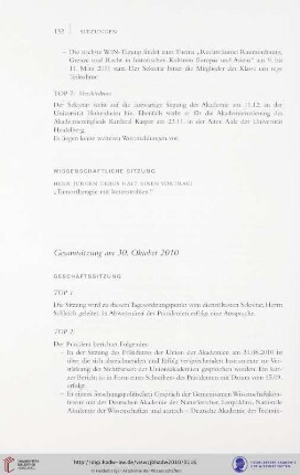Gesamtsitzung am 30. Oktober 2010