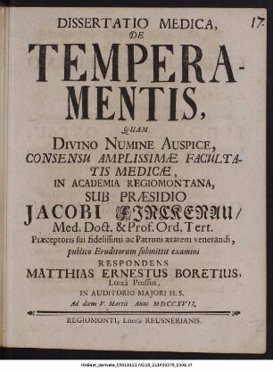Dissertatio Medica, De Temperamentis