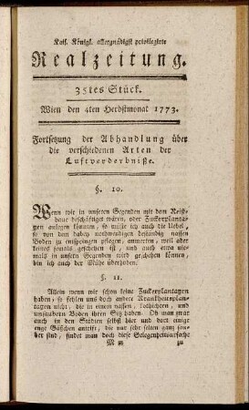 35tes Stück. Wien den 4ten Herbstmonat 1773.