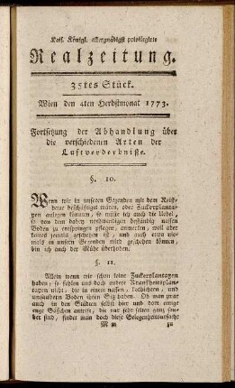 35tes Stück. Wien den 4ten Herbstmonat 1773.