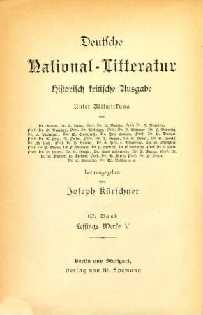Lessings Werke, 5. Theatralische Bibliothek