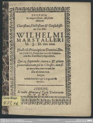 Epicedia in obitum Wilhelm Marstalleri