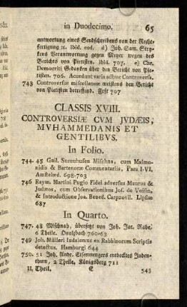65-70, Classis XVIII. Controversiae Cum Judaeis, Muhammedanis et Gentilibus.