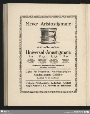 Werbung: Meyer Aristostigmate, Görlitz in Schlesien
