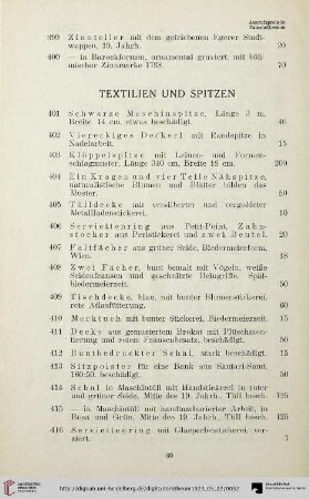 Textilien und Spitzen (Nr. 401-420)