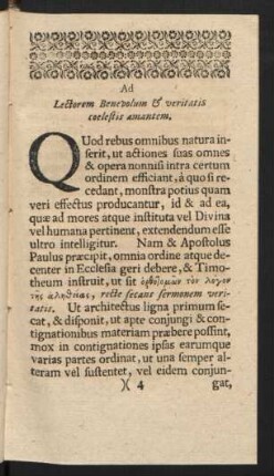 Ad Lectorem Benevolum & veritatis coelestis amantem.