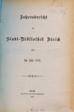 Jahresbericht der Stadtbibliothek Zürich : über d. Jahr .... 1886