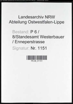 Sterberegister Standesamt Hagen-Enneperstraße (Sitz Westerbauer)