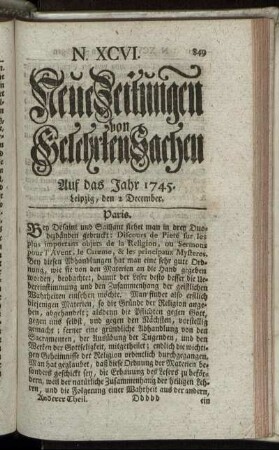 N. XCVI. Leipzig, den 2 December. - N. CIV. Leipzig, den 30 December.