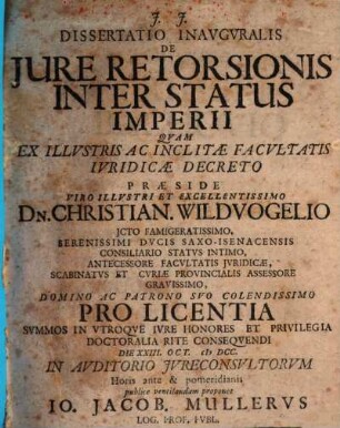 Dissertatio Inauguralis De Iure Retorsionis Inter Status Imperii