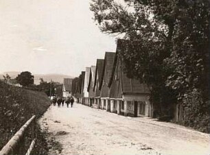 Schömberg (Schlesien) (heute Chelmsko Slaskie / Polen). Dorfstraße. Ansicht mit "12 Aposten"