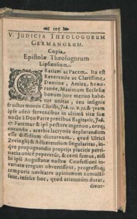 V. Iudicia Theologorum Germanorum. Copia Epistolae Theologorum Lipsiensium.