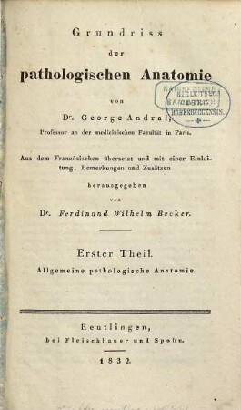 Grundriß der pathologischen Anatomie, 1. Allgemeine pathologische Anatomie