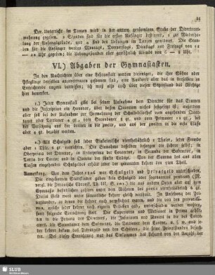 VI. Abgaben der Gymnasiasten