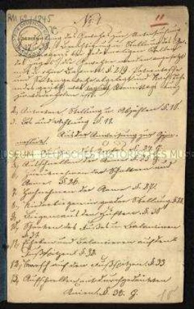 Handschrift mit Vorbereitungen zu einem Zielschießen mit Rekruten
