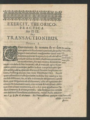 Exercit. Theorico-Practica Ad P. IX. De Transactionibus.