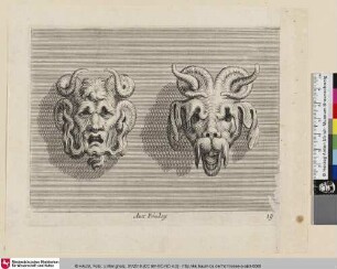 [Zwei Köpfe als Maskaronen; Deux têtes destinées à servir de mascarons]