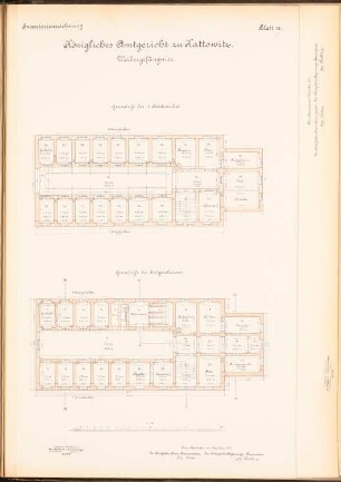 Amtsgerichts- und Gefängnisgebäude, Kattowitz: Frauengefängnis: Grundrisse 1.OG, EG 1:100