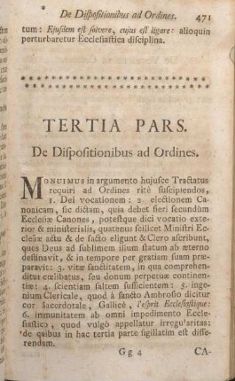 Tertia Pars. De Dispositionibus ad Ordines.
