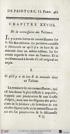 Chap. XXVIII. : De la connoissance des tableaux