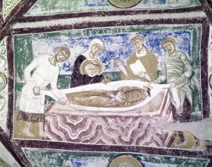 Freskenzyklus mit Szenen aus dem Leben des Heiligen Hermagoras, dem Kreuzigungstod Christi, thronender Madonna und Heiligen — Begräbnis der Heiligen Hermagoras und Fortunatus