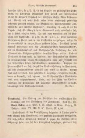 445-448 [Rezension] Sellin, Ernst, Serubbabel