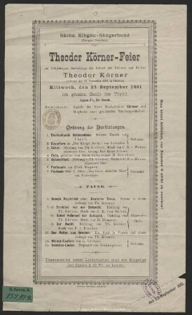 Theodor Körner-Feier am 100 jähr. Gedanktage der Geburt des Dichters...