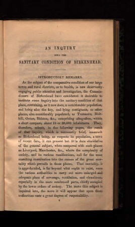 An Inquiry into the Sanitary Condition of Birkenhead.