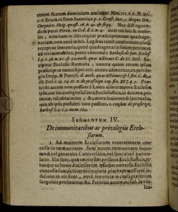 Segmentum IV. De immunitatibus ac privilegiis Ecclesiarum.