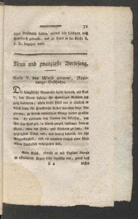 Neun und zwanzigste Vorlesung. Carls V. der Weise, genannt, Regierungs-Geschichte