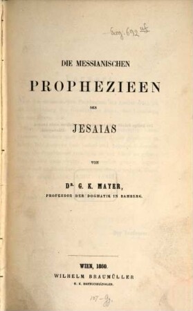 Messianische Prophezieen, 1. Die messianischen Prophezieen des Jesaias