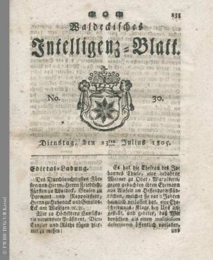 No. 30, Dienstag, den 23ten Julius 1805
