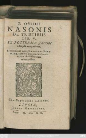 P. Ovidii Nasonis De Tristibus Lib. V.