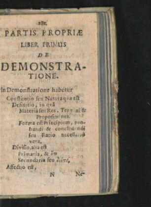 Partis Propriae. Liber Primus. De Demonstratione.
