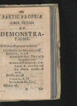 Partis Propriae. Liber Primus. De Demonstratione.