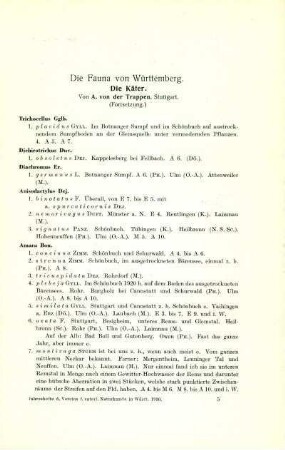 Die Fauna von Württemberg (Käfer), 1. Fortsetzung