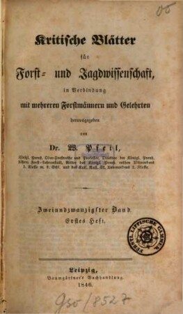 Kritische Blätter für Forst- und Jagdwissenschaft, 22. 1846