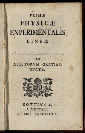 Primæ Physicæ Experimentalis Lineæ