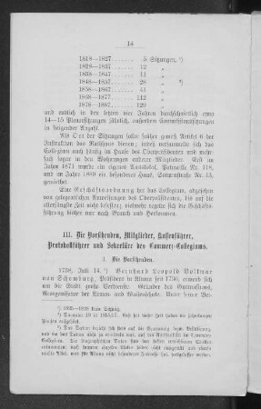 III. Die Vorsitzenden, Mitglieder, Kassenführer, Protokollführer und Sekretäre des Commerz-Collegiums.
