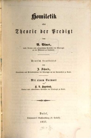 Homiletik oder Theorie der Predigt