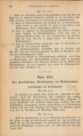 Achter Titel. Von Haussuchungen, Durchsuchungen und Beschlagnahmen